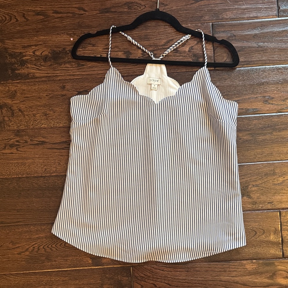 J. Crew Black and White Striped Scallop Camisole